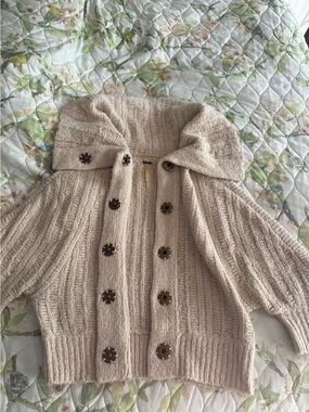 FREE PEOPLE Cozy Cream Hooded Chunky Knit Sweater Boho Size Small